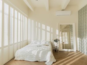 Bed and large mirror